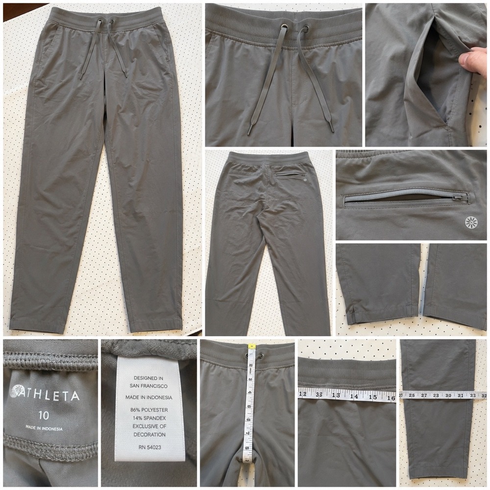 Athleta Brooklyn Ankle Pants Womens 10 Gray Lightweight Travel Stretch Joggers